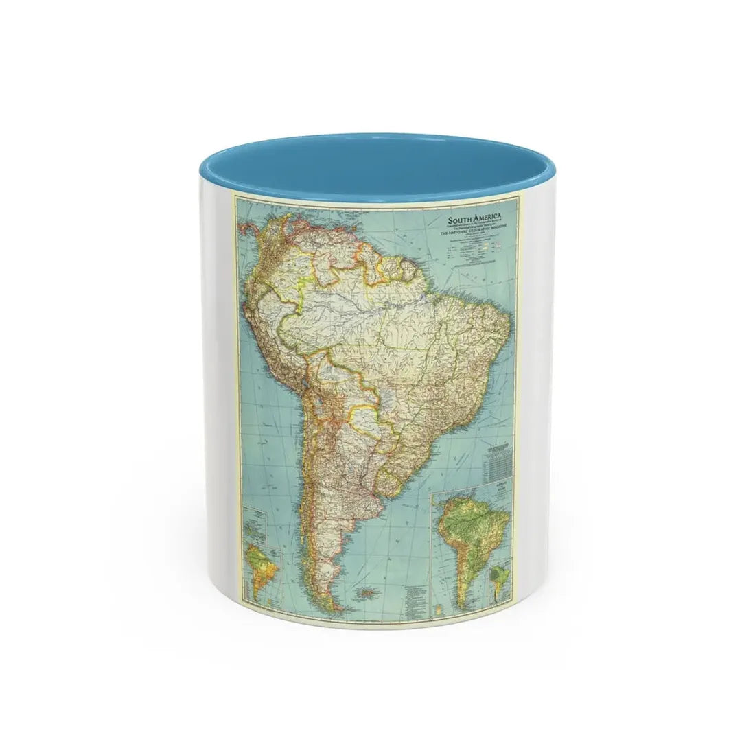 South America (1942) (Map) Accent Coffee Mug 11oz Light Blue - Go Mug Yourself