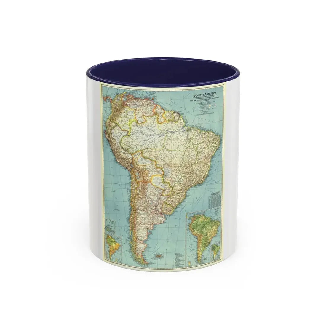 South America (1942) (Map) Accent Coffee Mug 11oz Navy - Go Mug Yourself