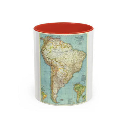 South America (1942) (Map) Accent Coffee Mug 11oz Red - Go Mug Yourself
