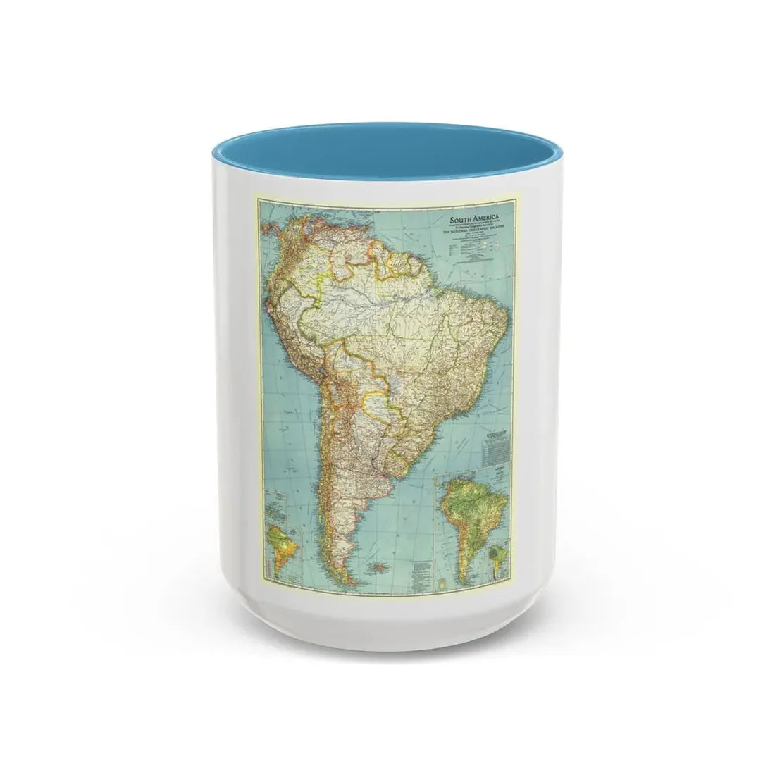 South America (1942) (Map) Accent Coffee Mug 15oz Light Blue - Go Mug Yourself