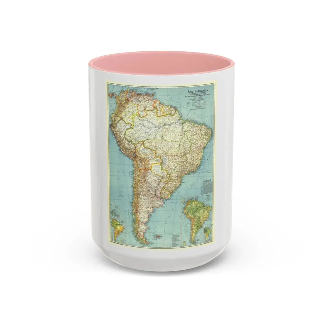 South America (1942) (Map) Accent Coffee Mug 15oz Pink - Go Mug Yourself