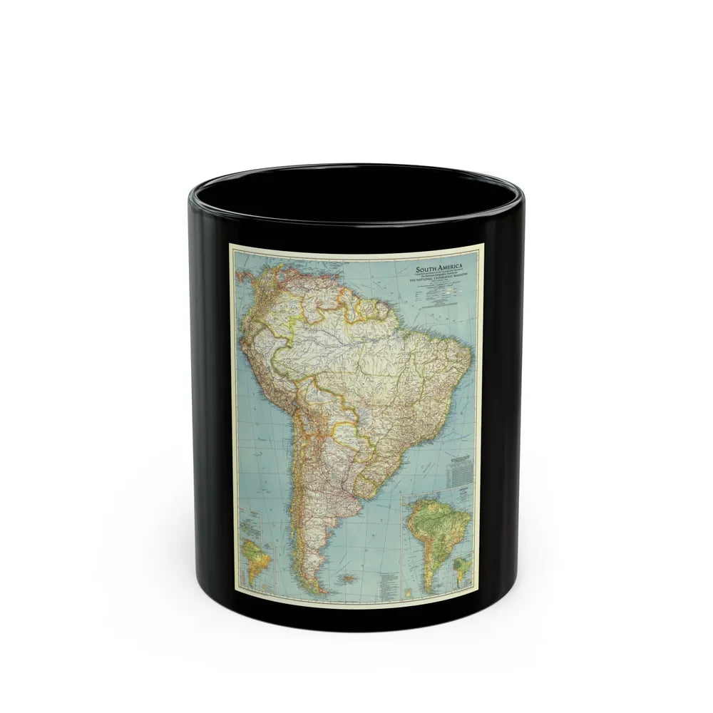 South America (1942) (Map) Black Coffee Mug-11oz-Go Mug Yourself