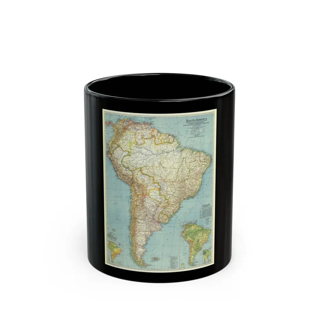 South America (1942) (Map) Black Coffee Mug 11oz - Go Mug Yourself