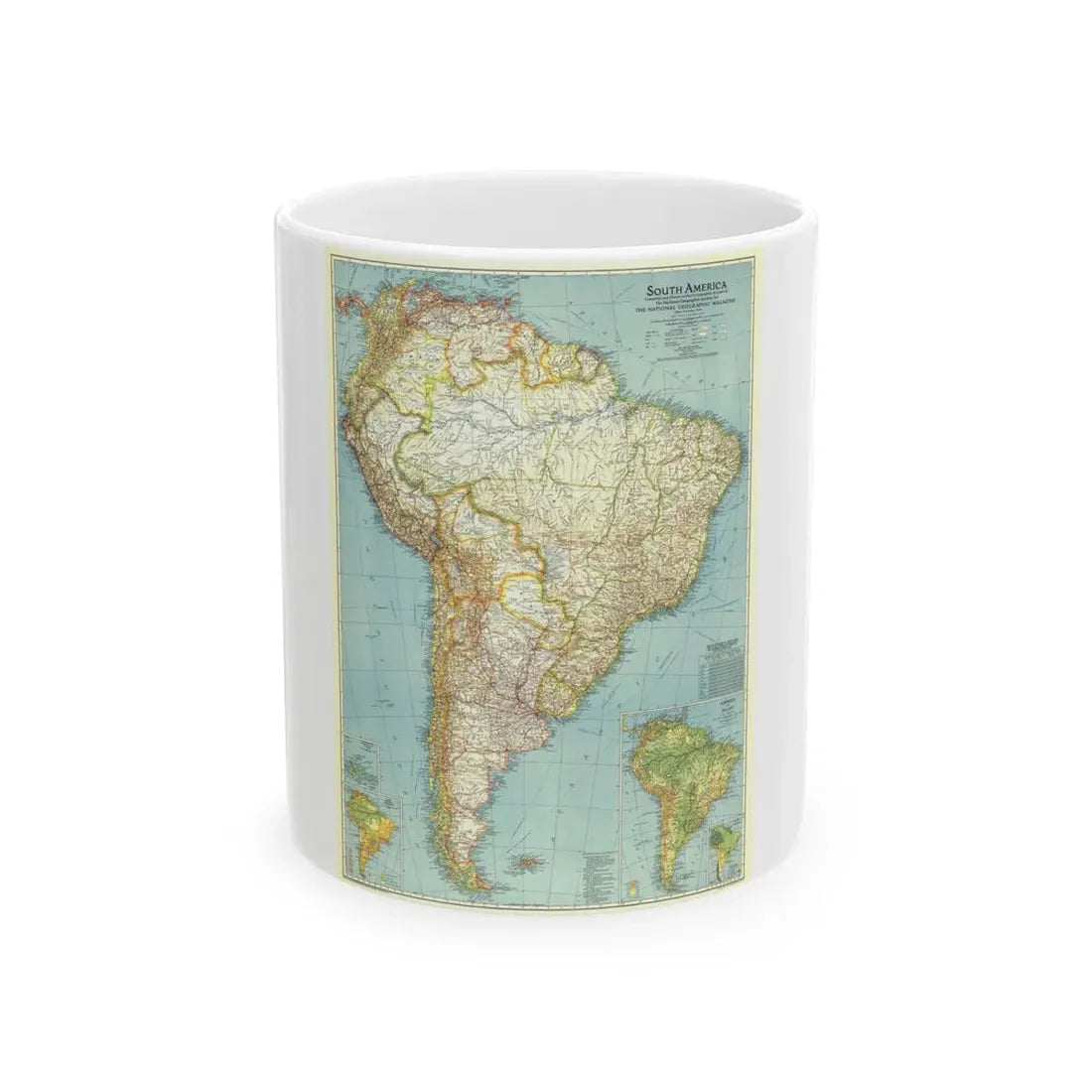 South America (1942) (Map) White Coffee Mug 11oz - Go Mug Yourself
