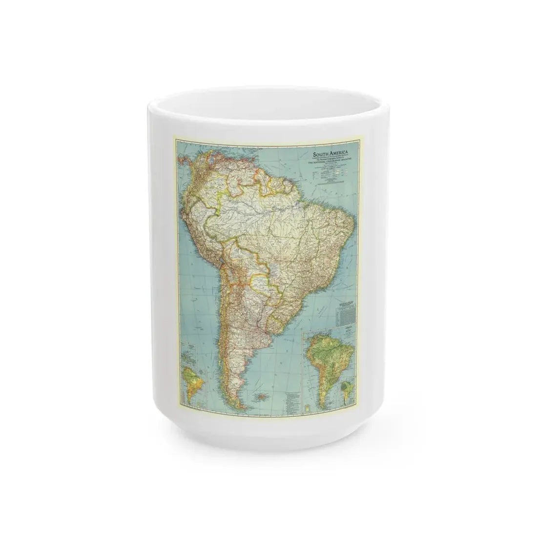South America (1942) (Map) White Coffee Mug 15oz - Go Mug Yourself
