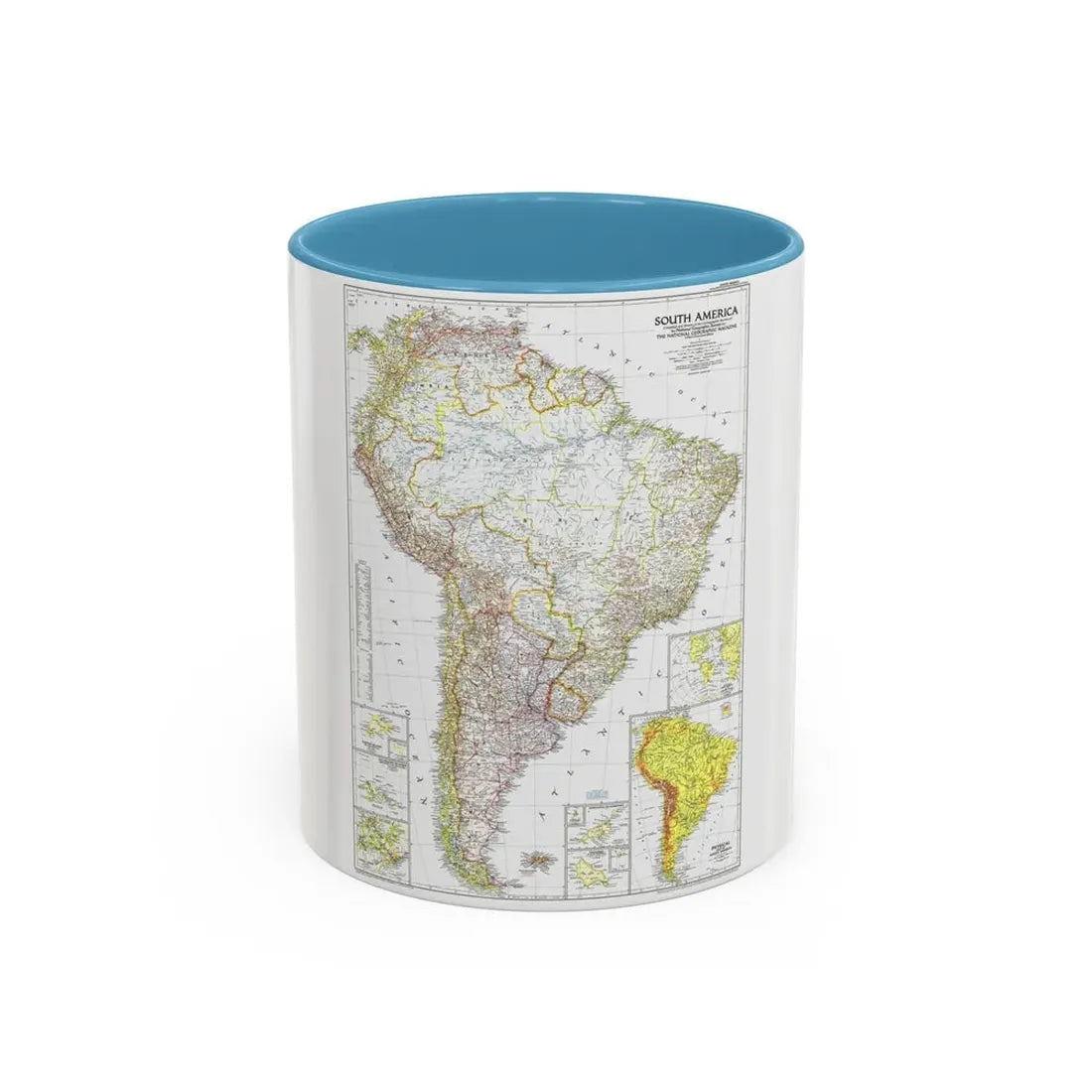 South America (1950) (Map) Accent Coffee Mug 11oz Light Blue - Go Mug Yourself