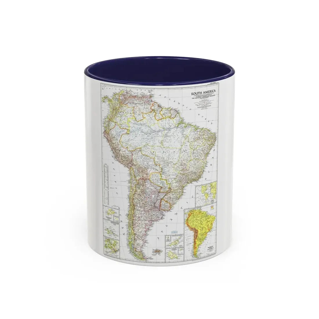 South America (1950) (Map) Accent Coffee Mug 11oz Navy - Go Mug Yourself