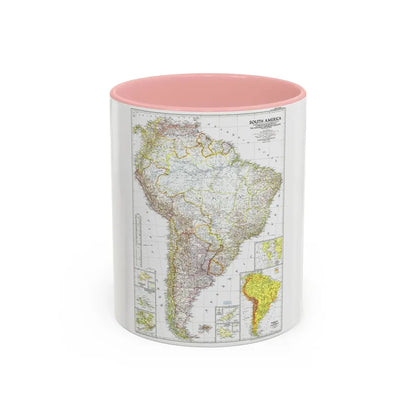 South America (1950) (Map) Accent Coffee Mug 11oz Pink - Go Mug Yourself