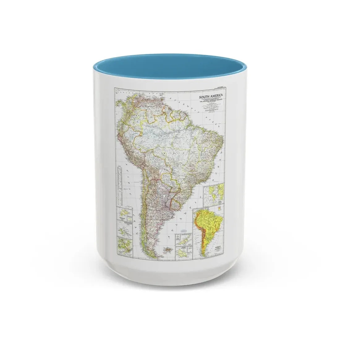 South America (1950) (Map) Accent Coffee Mug 15oz Light Blue - Go Mug Yourself