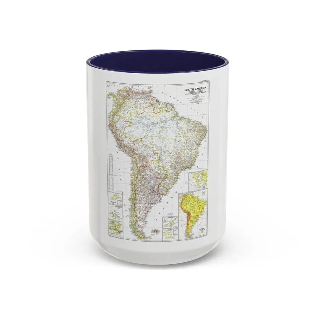 South America (1950) (Map) Accent Coffee Mug 15oz Navy - Go Mug Yourself