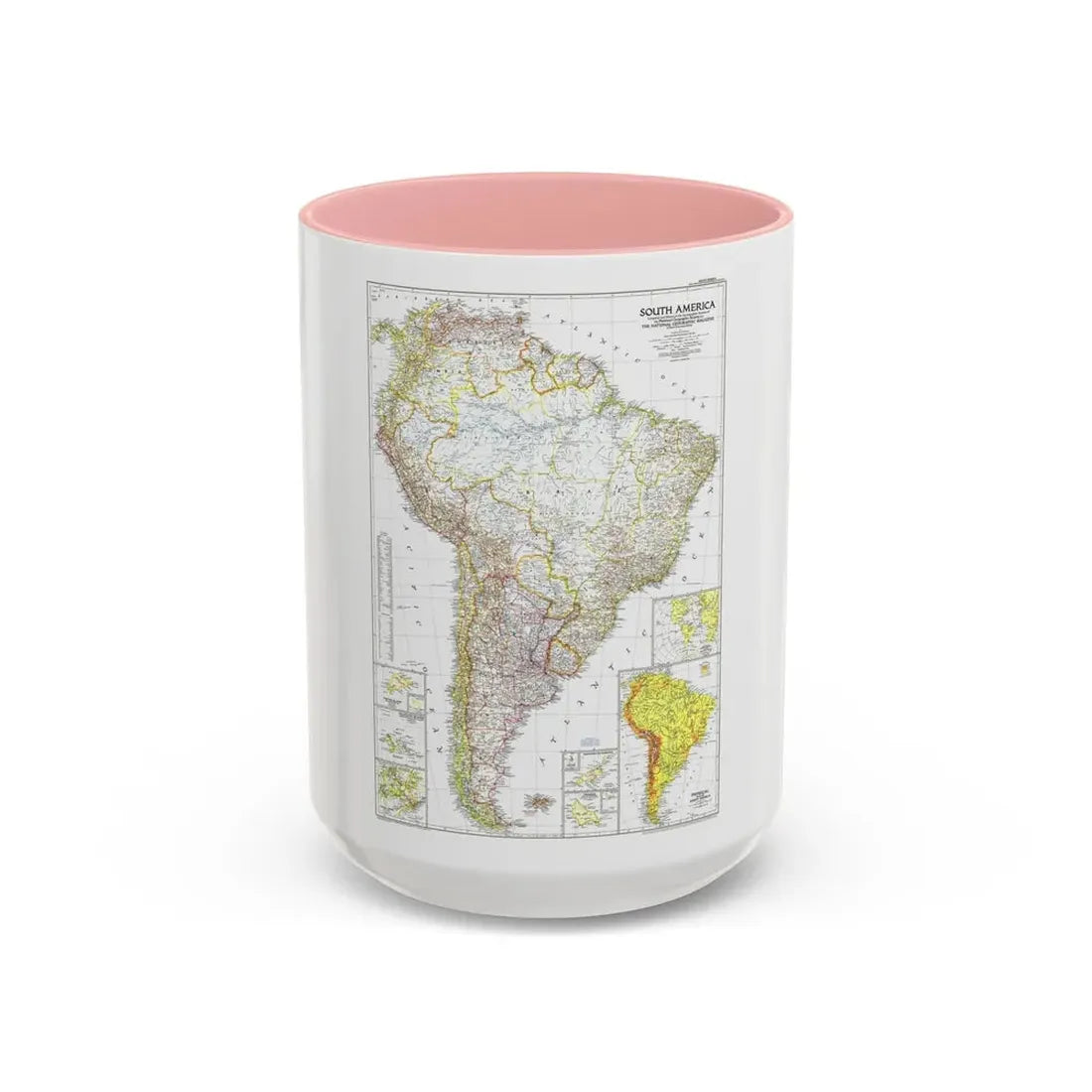 South America (1950) (Map) Accent Coffee Mug 15oz Pink - Go Mug Yourself
