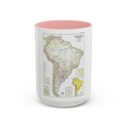 South America (1950) (Map) Accent Coffee Mug 15oz Pink - Go Mug Yourself