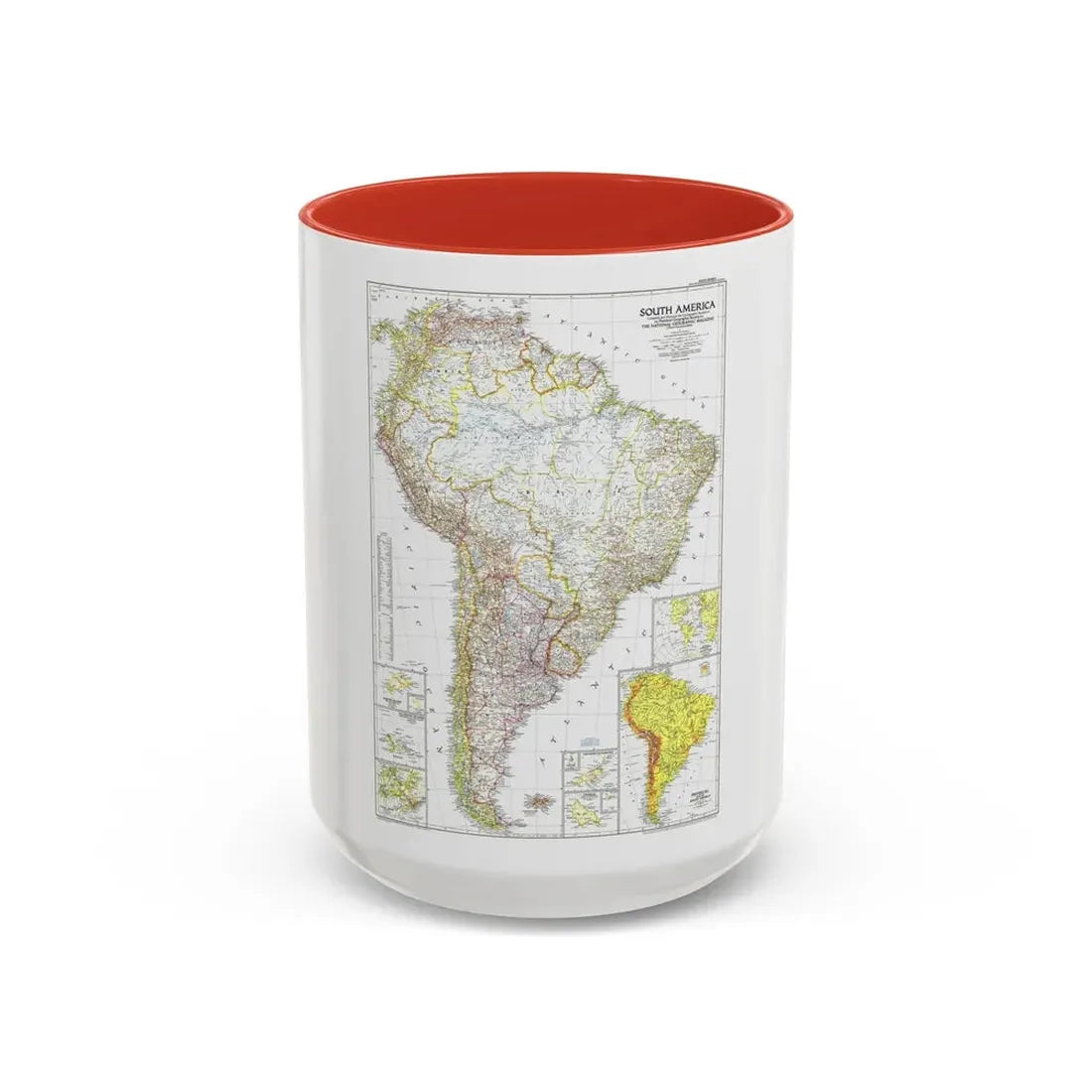 South America (1950) (Map) Accent Coffee Mug 15oz Red - Go Mug Yourself
