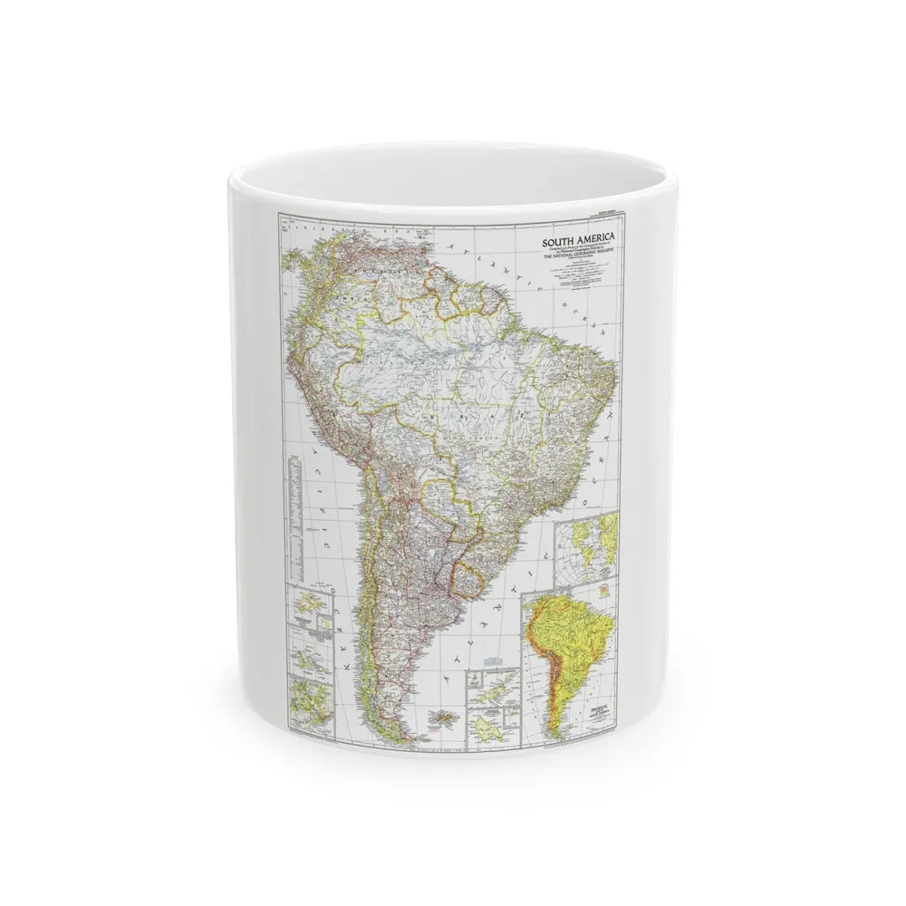 South America (1950) (Map) White Coffee Mug-11oz-Go Mug Yourself