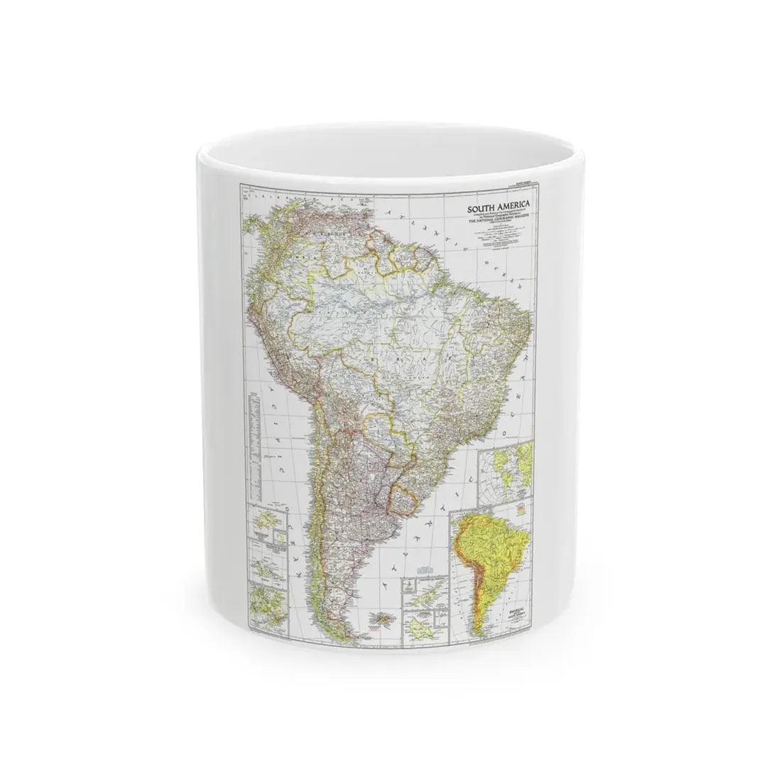 South America (1950) (Map) White Coffee Mug 11oz - Go Mug Yourself