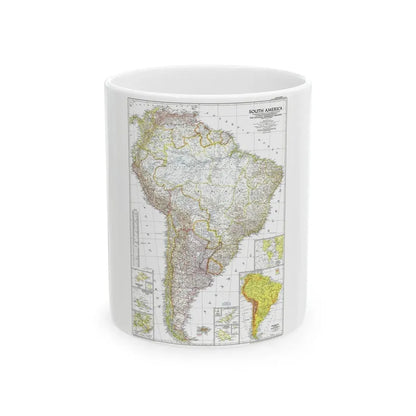 South America (1950) (Map) White Coffee Mug 11oz - Go Mug Yourself
