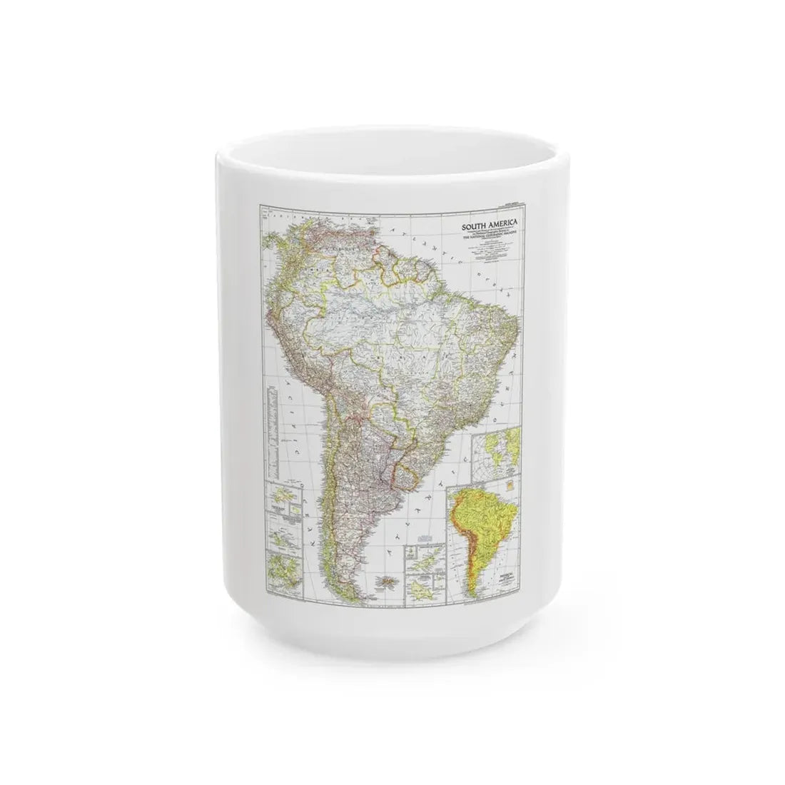 South America (1950) (Map) White Coffee Mug 15oz - Go Mug Yourself