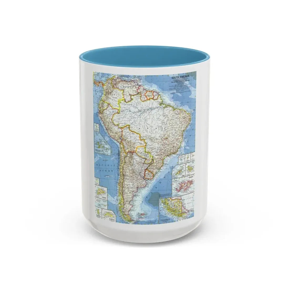 South America (1960) (Map) Accent Coffee Mug 15oz Light Blue - Go Mug Yourself