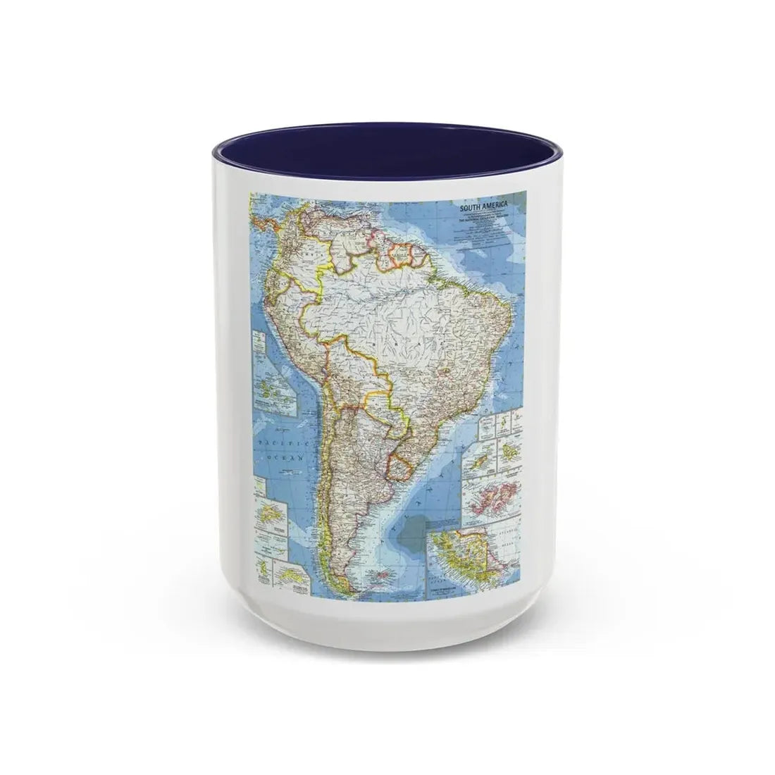South America (1960) (Map) Accent Coffee Mug 15oz Navy - Go Mug Yourself