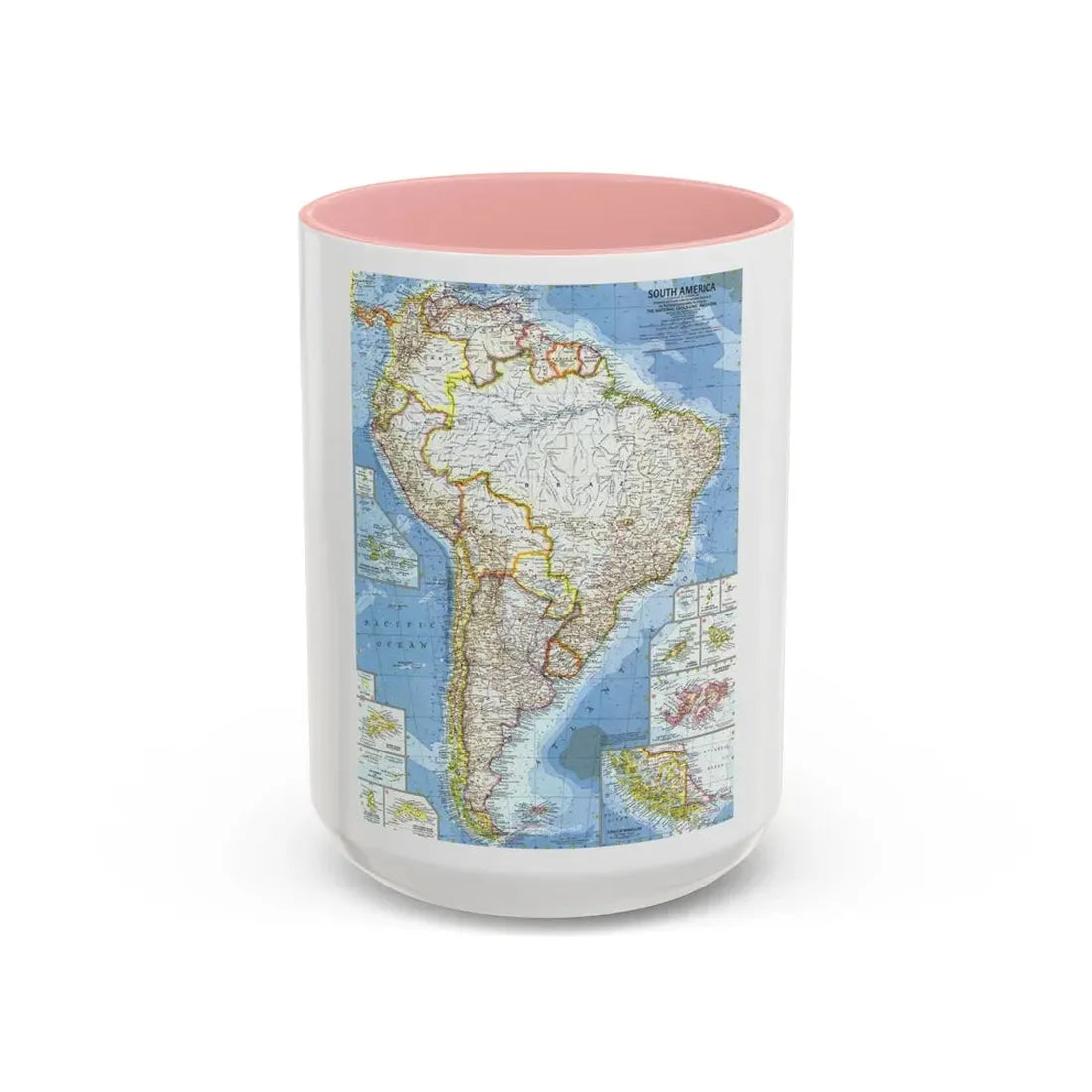 South America (1960) (Map) Accent Coffee Mug 15oz Pink - Go Mug Yourself