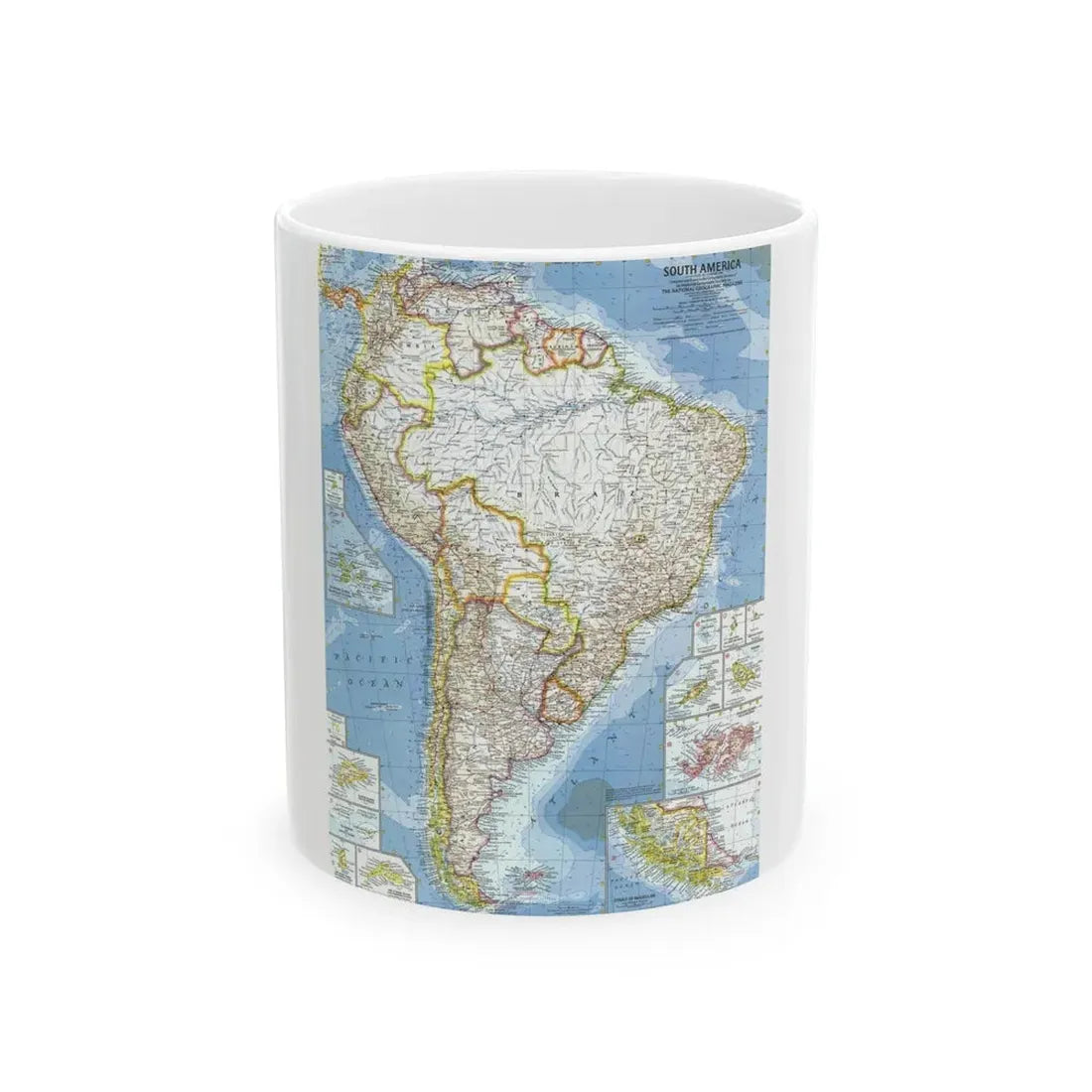 South America (1960) (Map) White Coffee Mug 11oz - Go Mug Yourself
