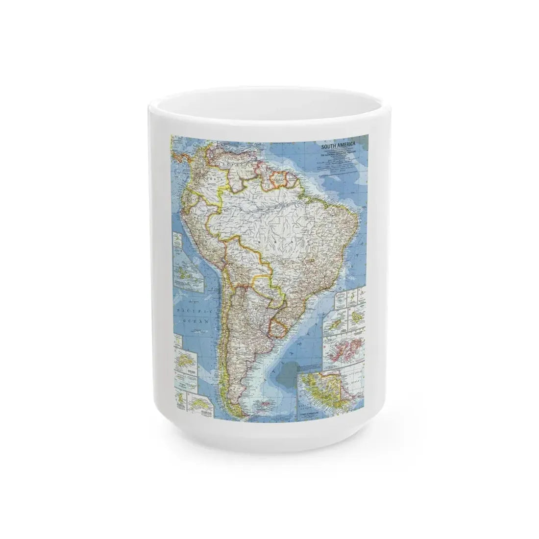 South America (1960) (Map) White Coffee Mug 15oz - Go Mug Yourself
