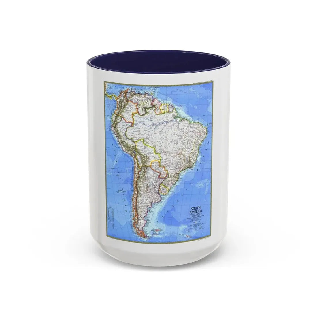 South America (1972) (Map) Accent Coffee Mug 15oz Navy - Go Mug Yourself
