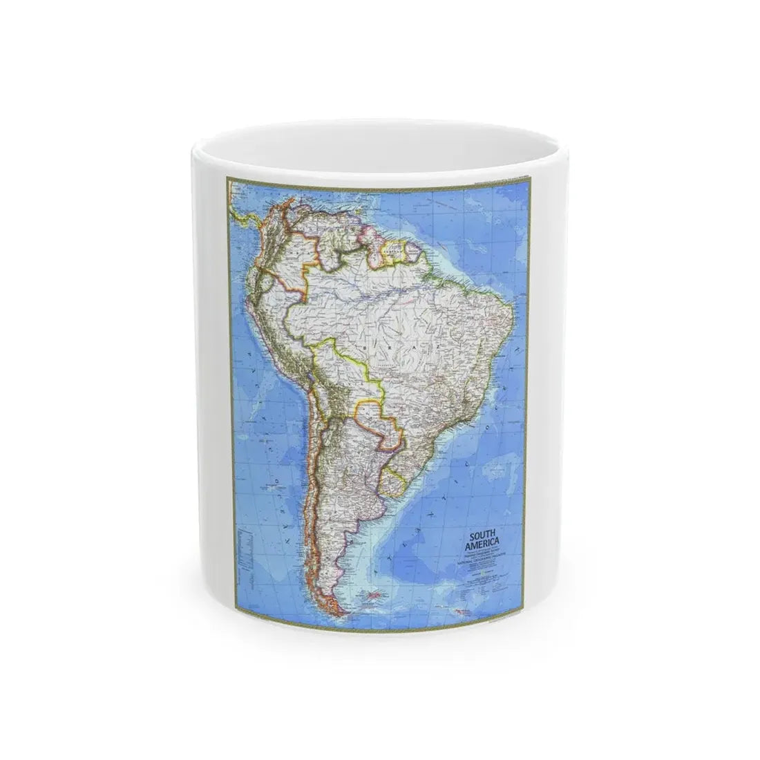 South America (1972) (Map) White Coffee Mug 11oz - Go Mug Yourself