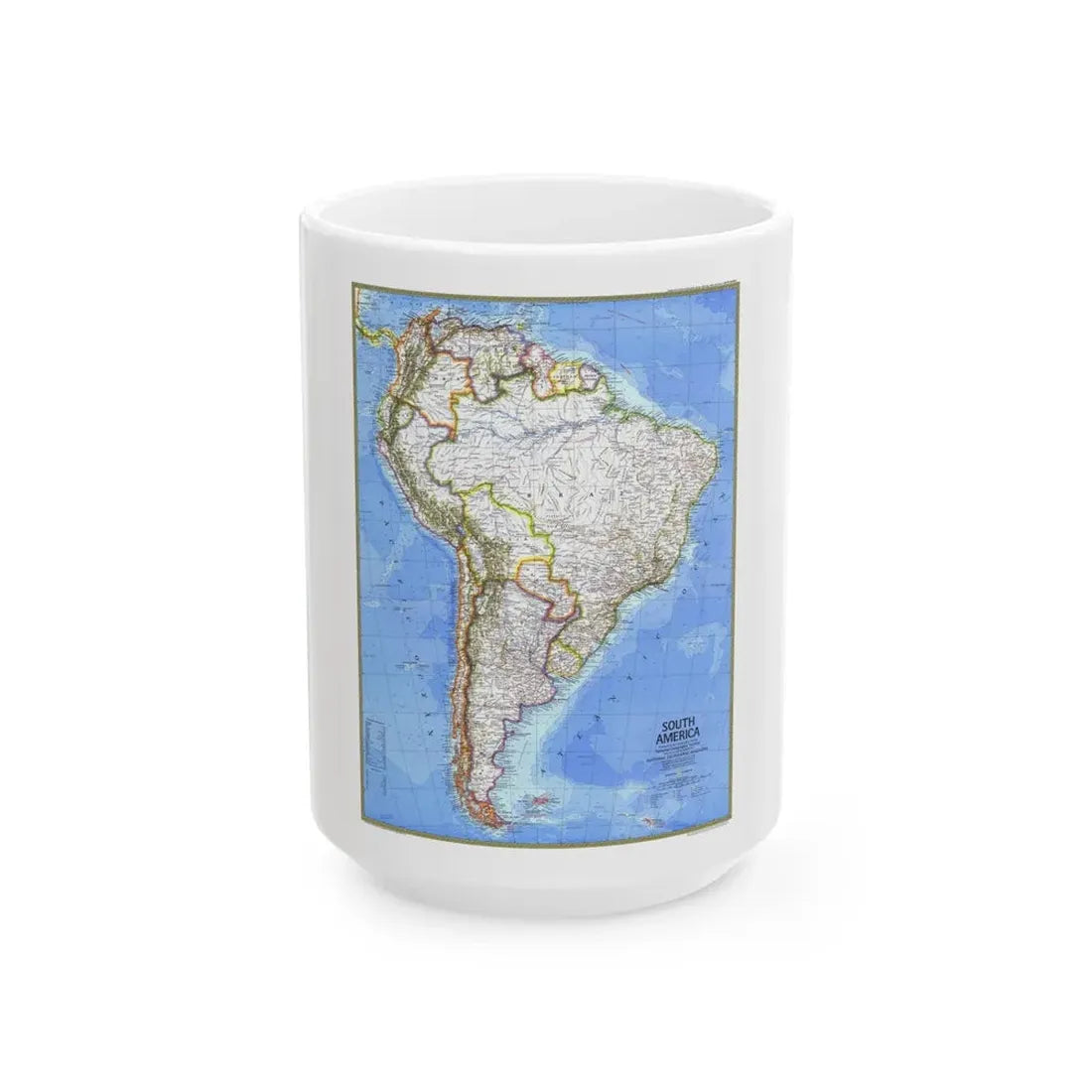 South America (1972) (Map) White Coffee Mug 15oz - Go Mug Yourself