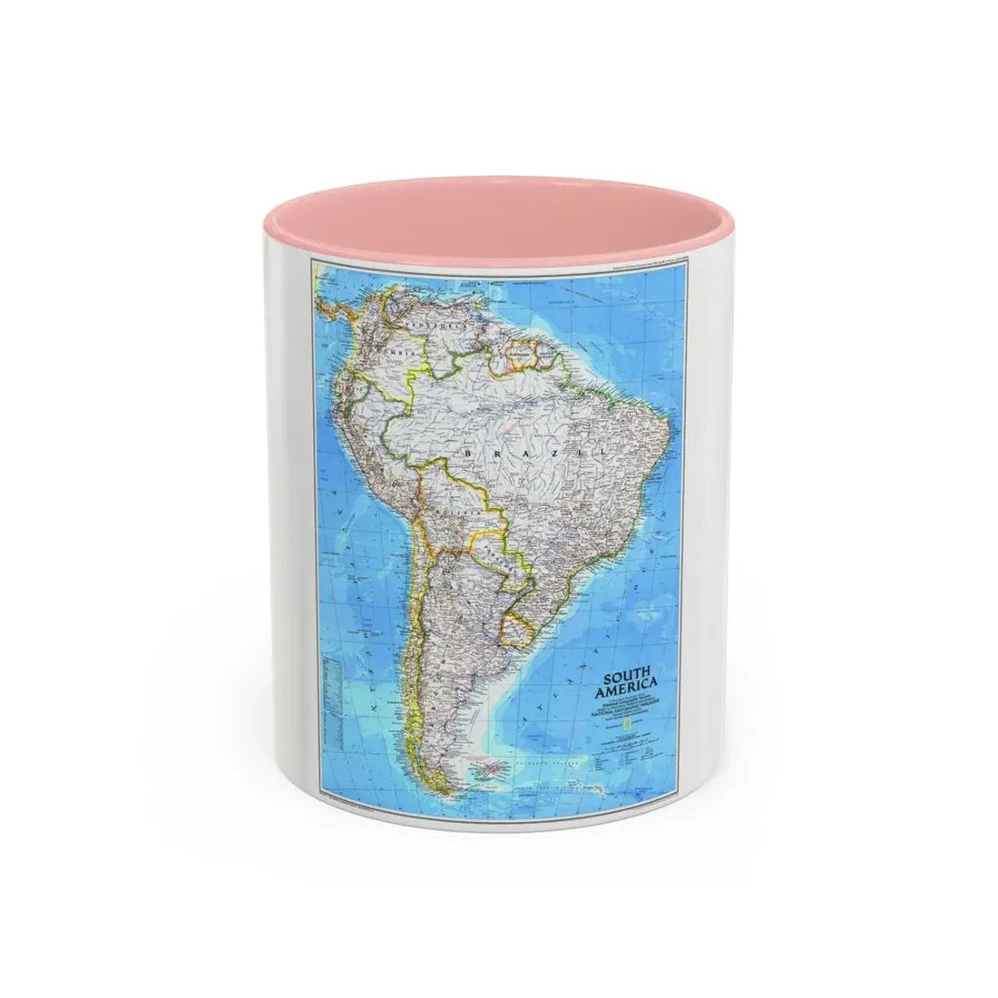 South America (1992) (Map) Accent Coffee Mug 11oz Pink - Go Mug Yourself