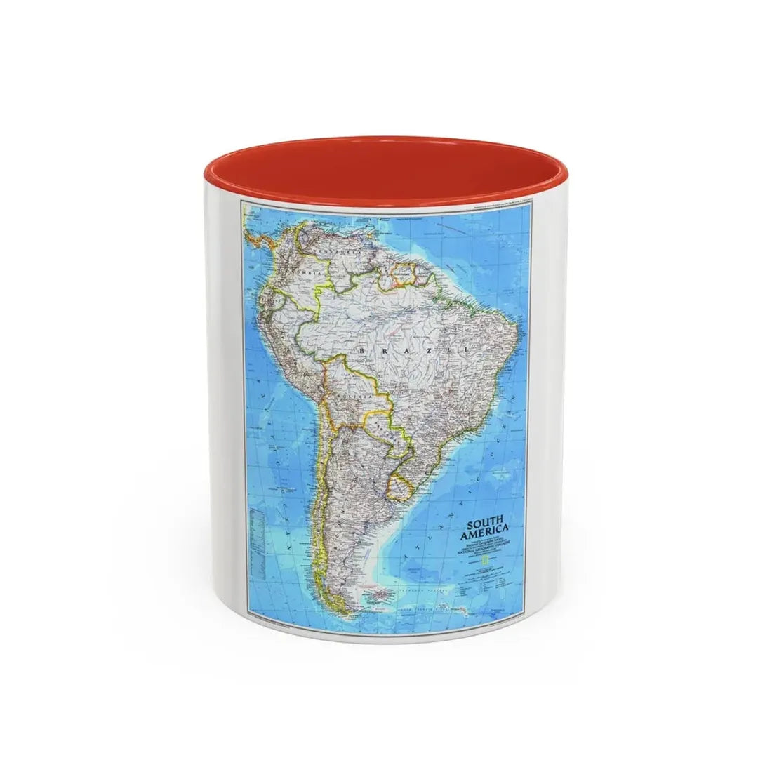 South America (1992) (Map) Accent Coffee Mug 11oz Red - Go Mug Yourself
