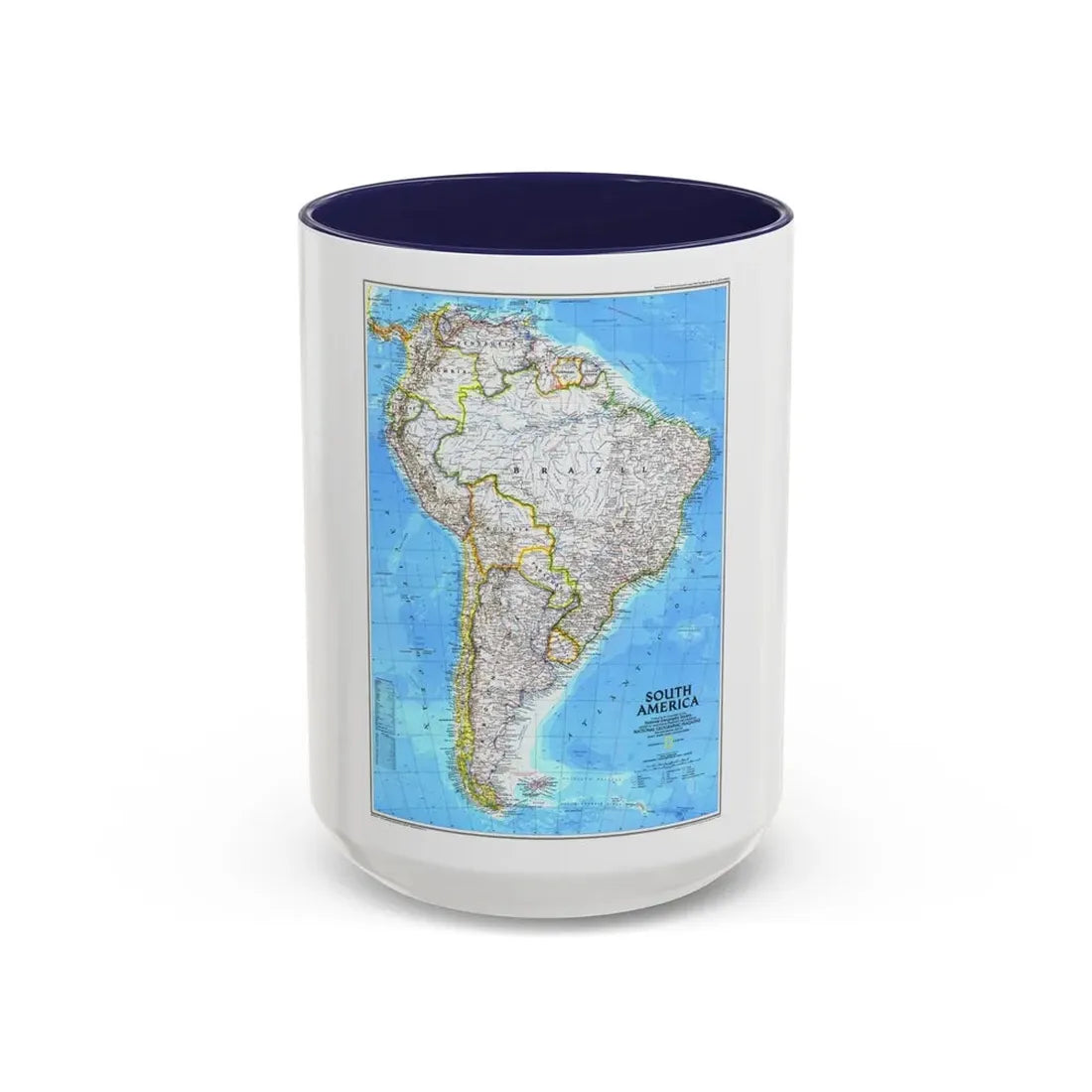 South America (1992) (Map) Accent Coffee Mug 15oz Navy - Go Mug Yourself