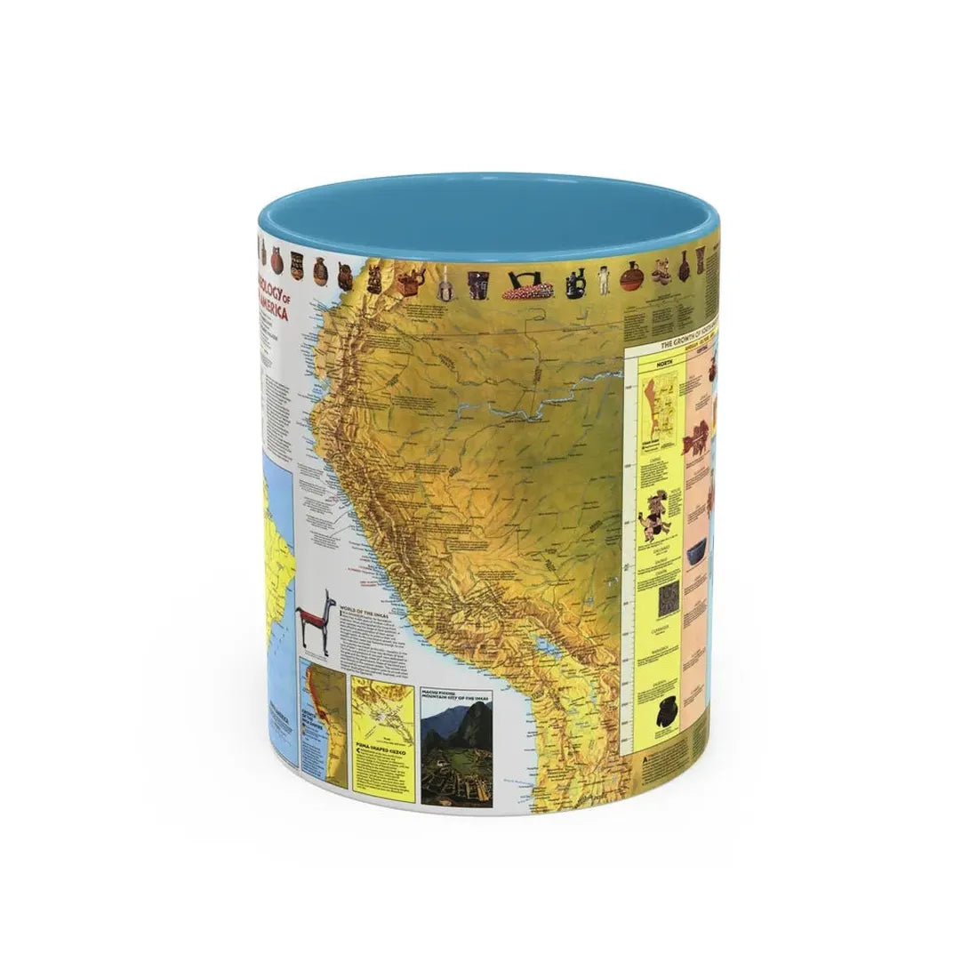 South America - Archaeology (1982) (Map) Accent Coffee Mug 11oz Light Blue - Go Mug Yourself