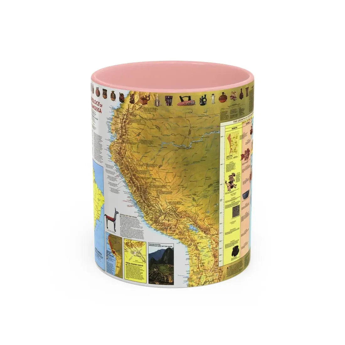 South America - Archaeology (1982) (Map) Accent Coffee Mug 11oz Pink - Go Mug Yourself