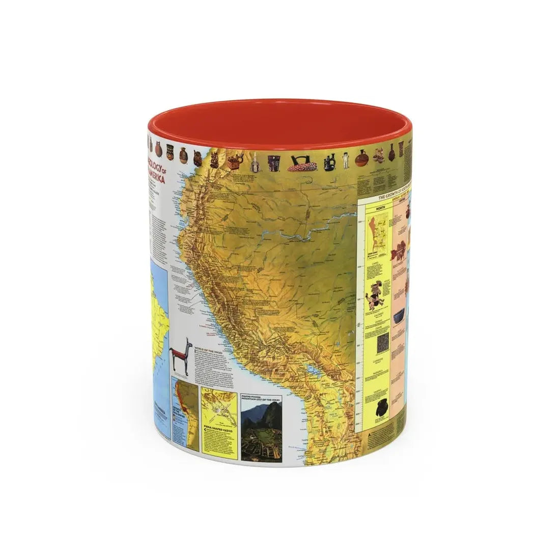 South America - Archaeology (1982) (Map) Accent Coffee Mug 11oz Red - Go Mug Yourself