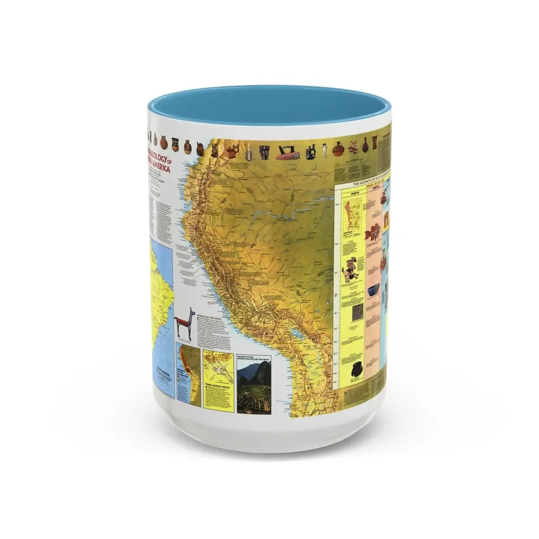 South America - Archaeology (1982) (Map) Accent Coffee Mug 15oz Light Blue - Go Mug Yourself
