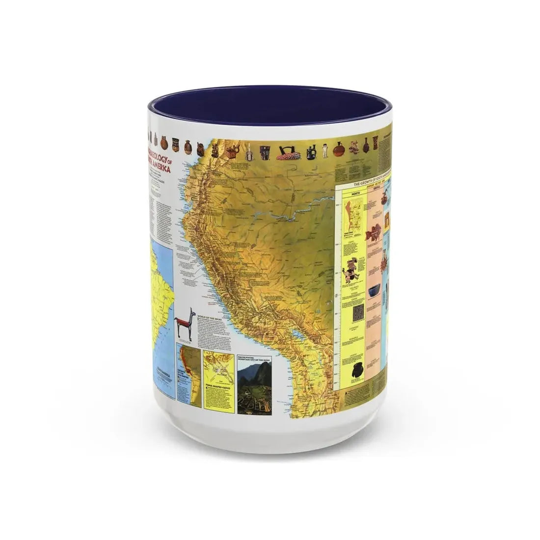 South America - Archaeology (1982) (Map) Accent Coffee Mug 15oz Navy - Go Mug Yourself