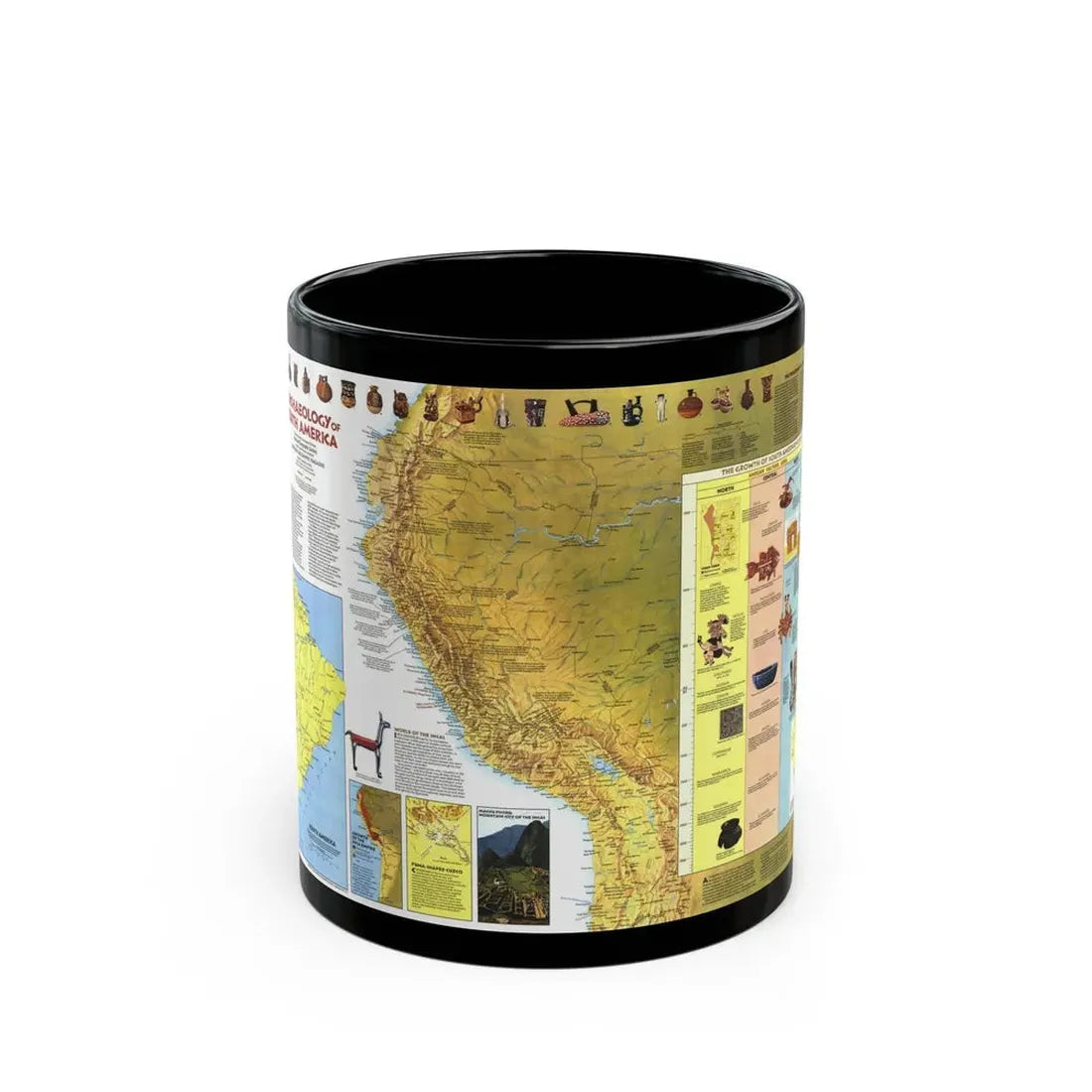 South America - Archaeology (1982) (Map) Black Coffee Mug 11oz - Go Mug Yourself