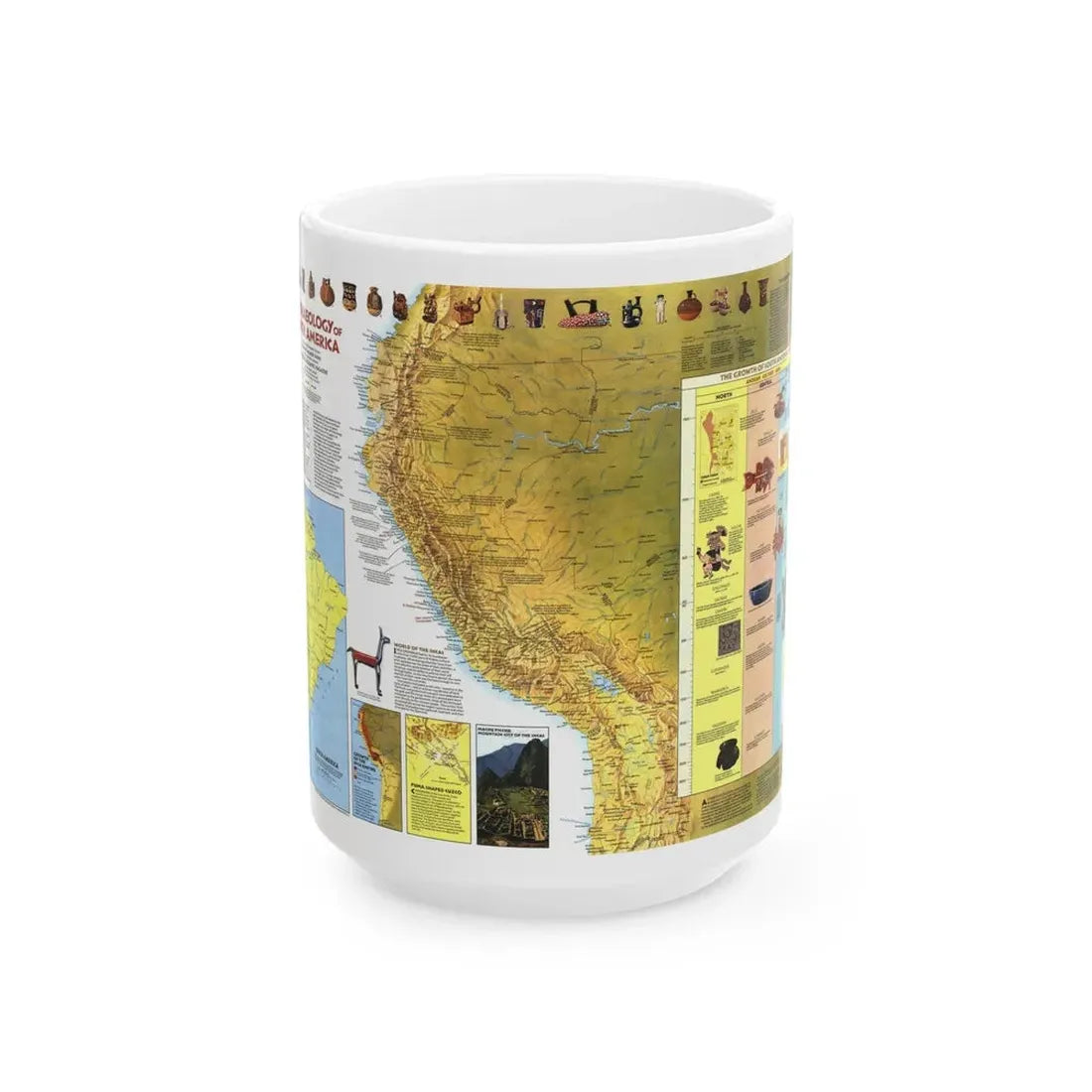 South America - Archaeology (1982) (Map) White Coffee Mug 15oz - Go Mug Yourself