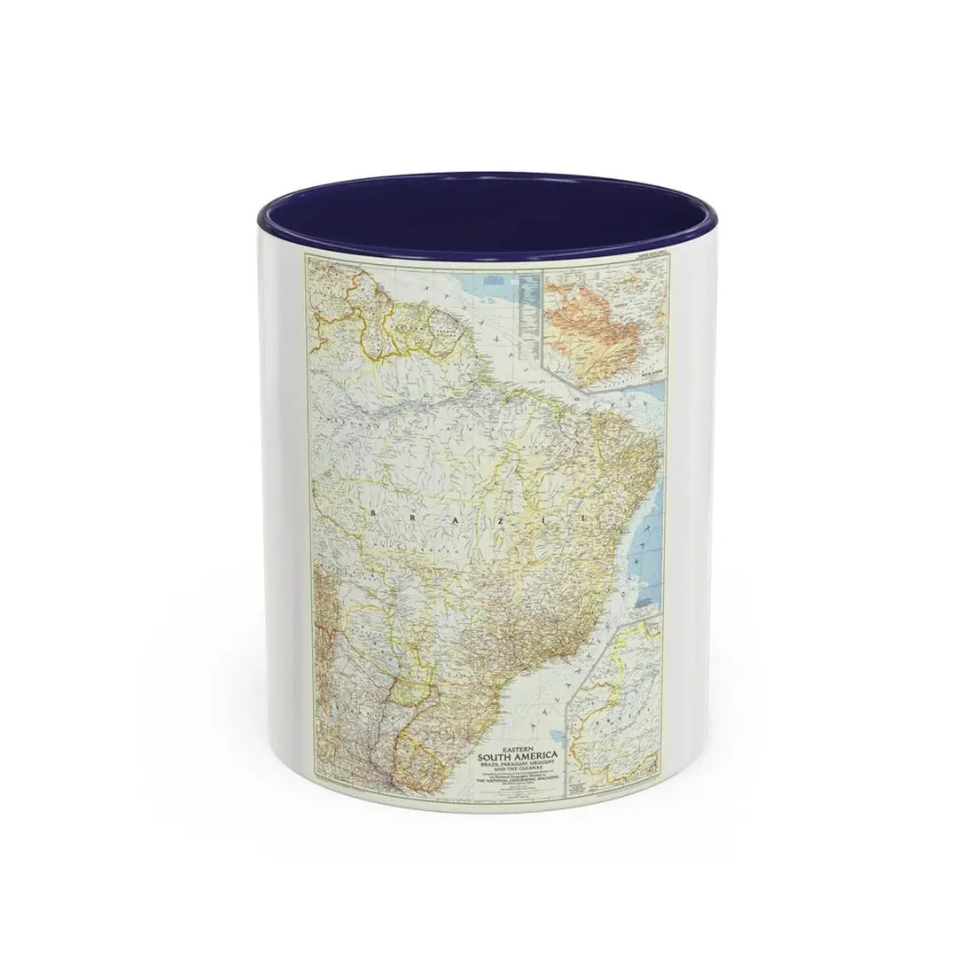South America - Eastern (1955) (Map) Accent Coffee Mug 11oz Navy - Go Mug Yourself