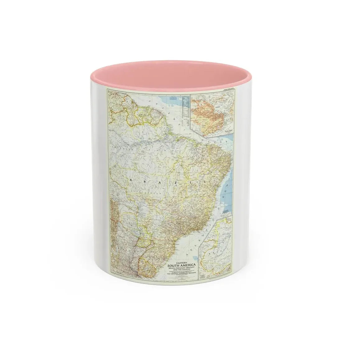South America - Eastern (1955) (Map) Accent Coffee Mug 11oz Pink - Go Mug Yourself