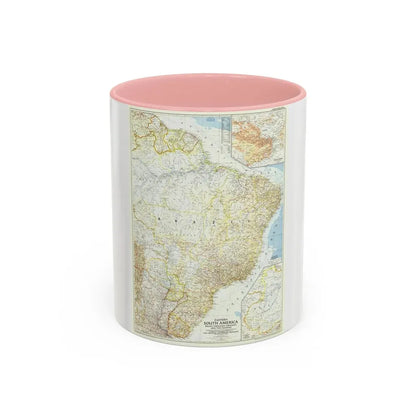 South America - Eastern (1955) (Map) Accent Coffee Mug 11oz Pink - Go Mug Yourself
