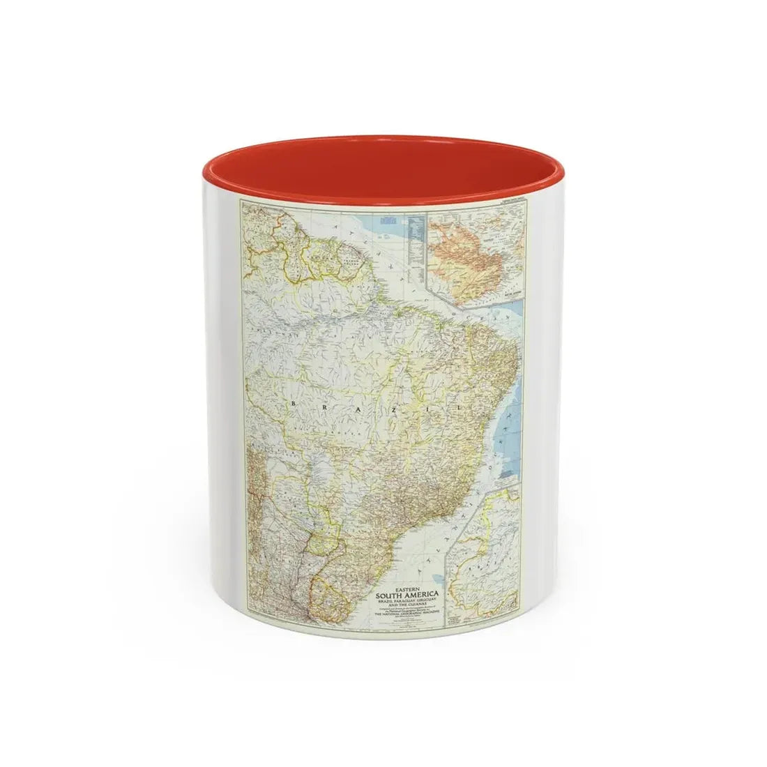 South America - Eastern (1955) (Map) Accent Coffee Mug 11oz Red - Go Mug Yourself