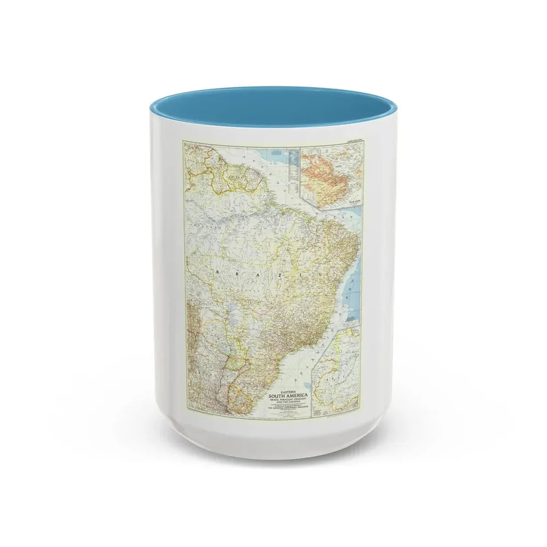 South America - Eastern (1955) (Map) Accent Coffee Mug 15oz Light Blue - Go Mug Yourself