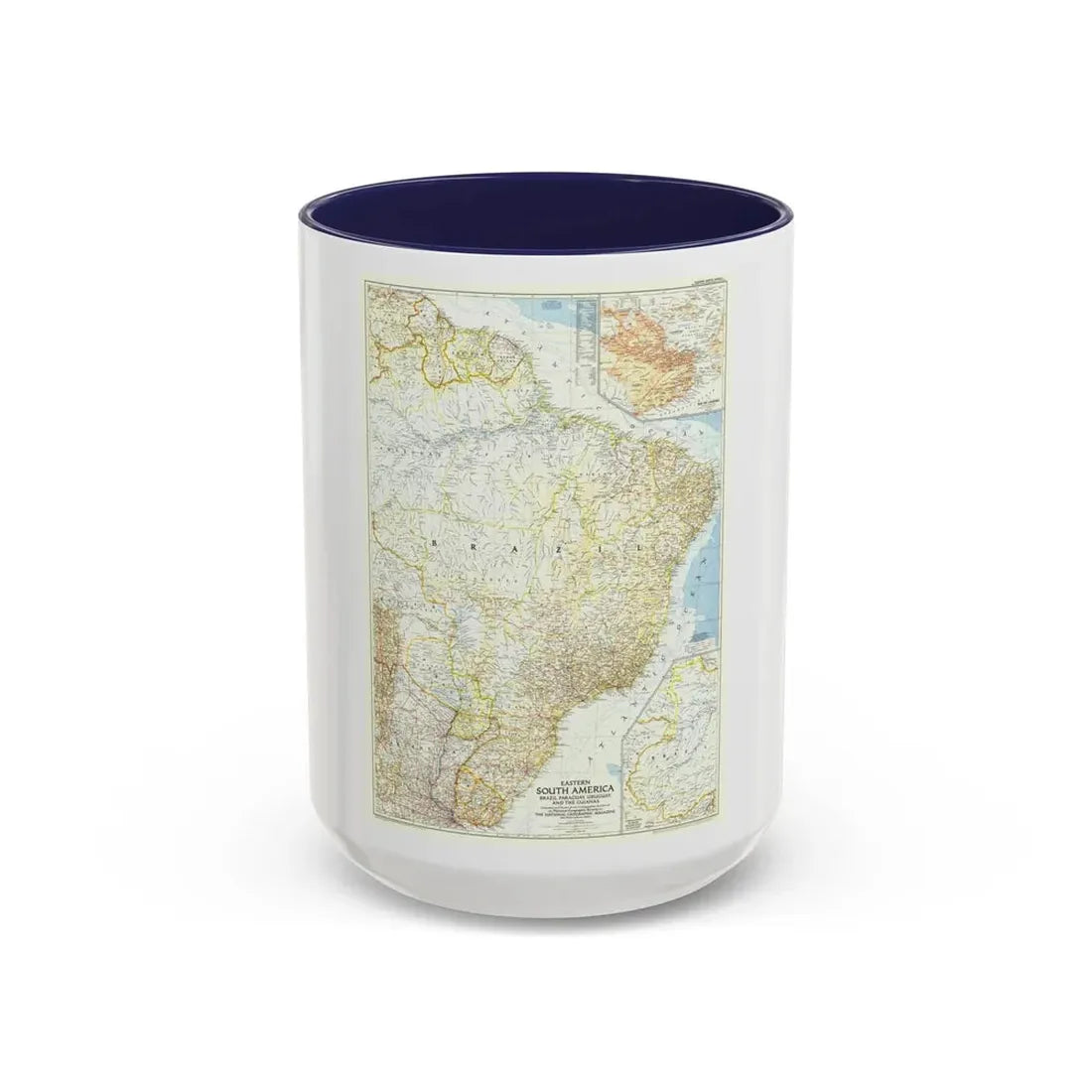 South America - Eastern (1955) (Map) Accent Coffee Mug 15oz Navy - Go Mug Yourself