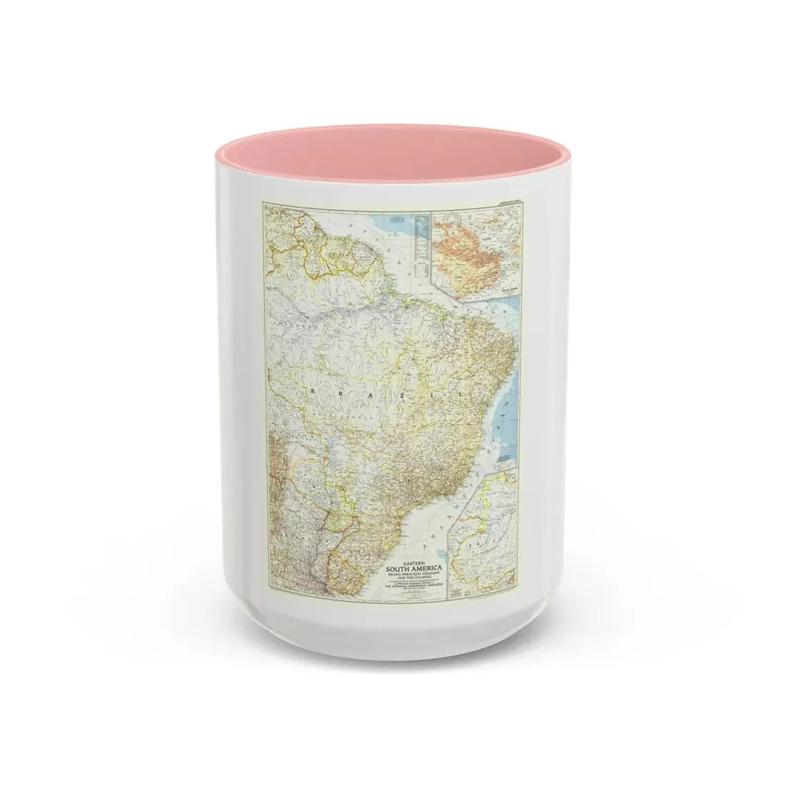 South America - Eastern (1955) (Map) Accent Coffee Mug 15oz Pink - Go Mug Yourself