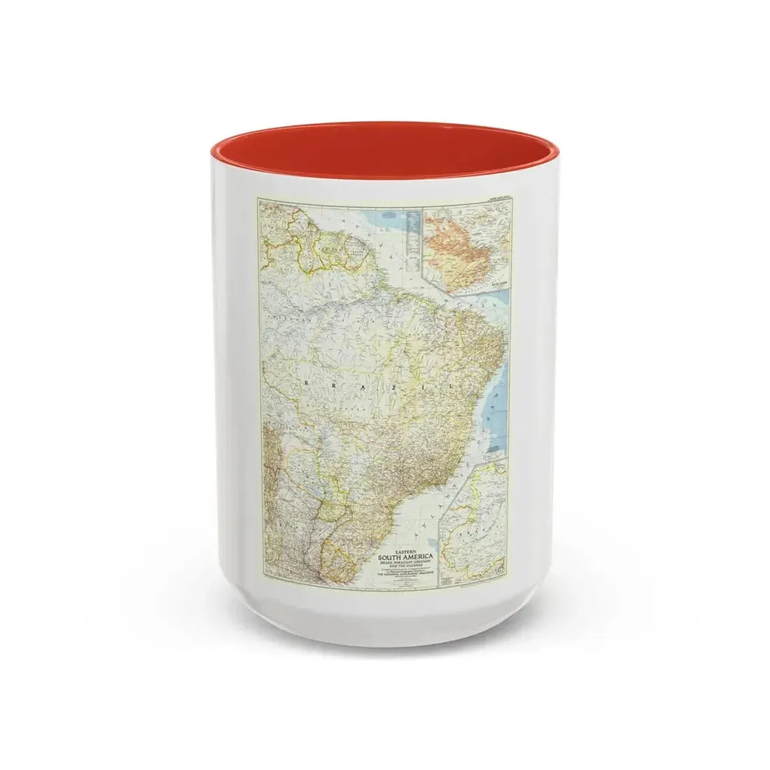 South America - Eastern (1955) (Map) Accent Coffee Mug 15oz Red - Go Mug Yourself