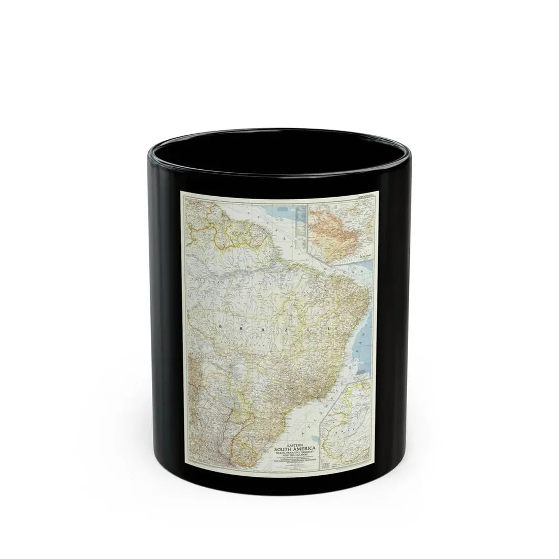 South America - Eastern (1955) (Map) Black Coffee Mug 11oz - Go Mug Yourself