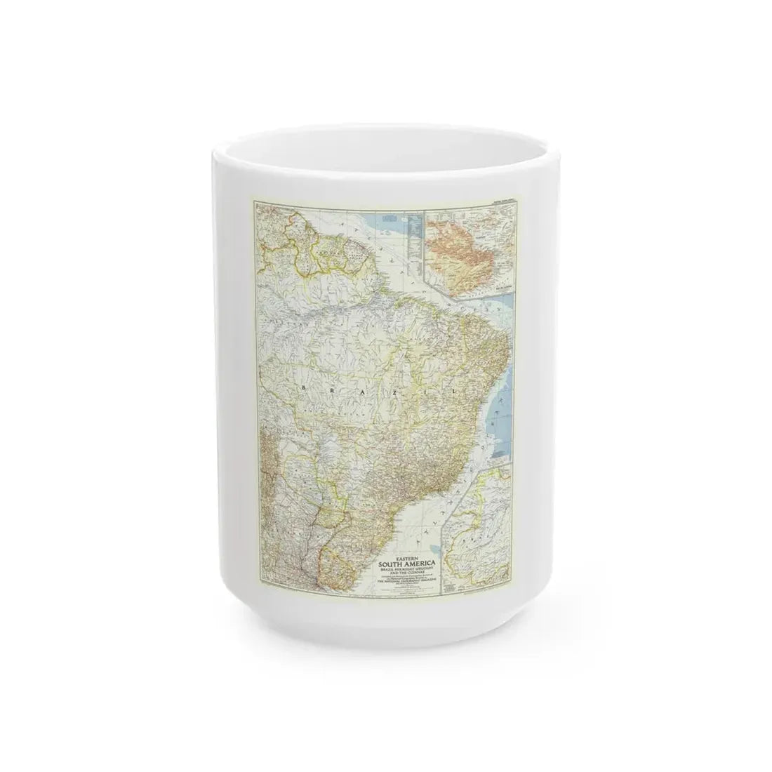 South America - Eastern (1955) (Map) White Coffee Mug 15oz - Go Mug Yourself