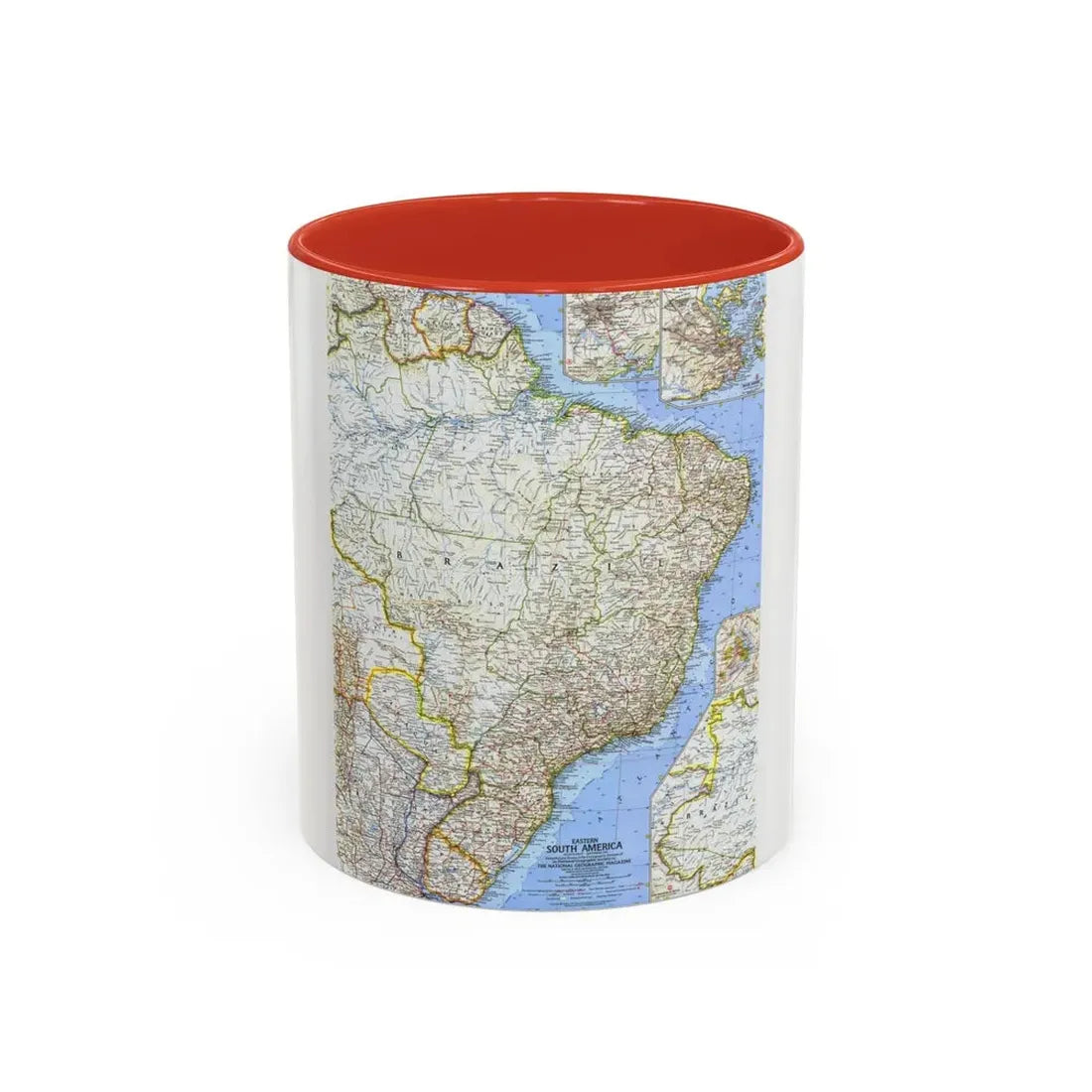 South America - Eastern (1962) (Map) Accent Coffee Mug 11oz Red - Go Mug Yourself